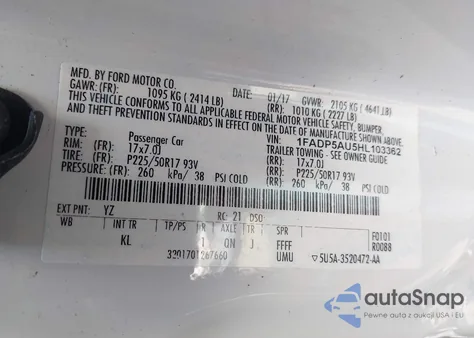 2017 Ford C-Max Hybrid Se из США, поврежденный, VIN 1FADP5AU5HL103362